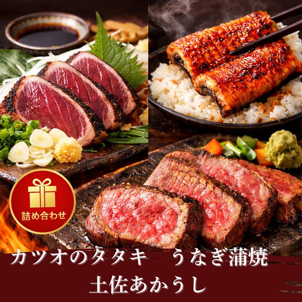 「土佐の海・川・山」 鰹たたき・うなぎ蒲焼き・あかうしセット