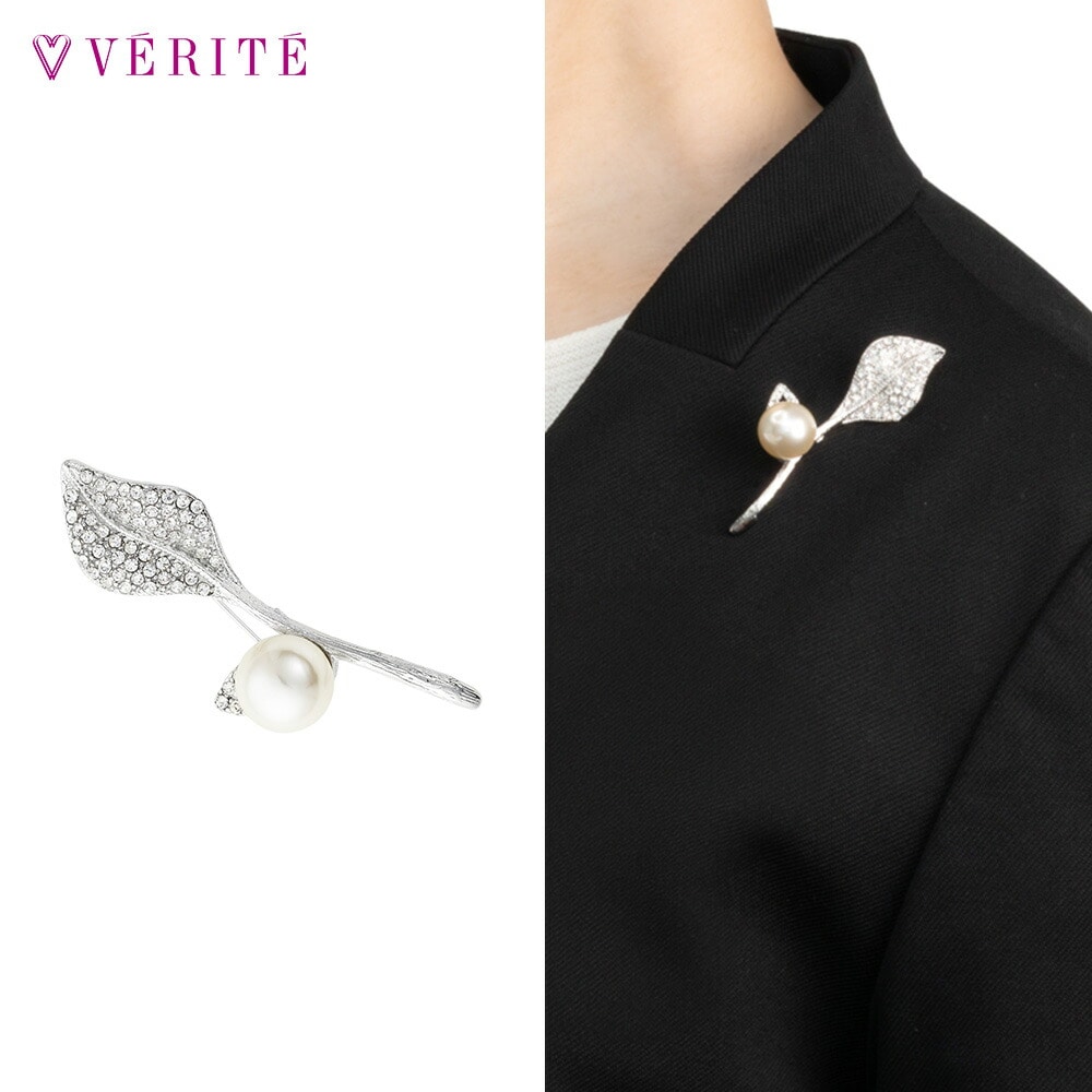 パール付 パヴェ リーフデザイン ブローチ 131708120168