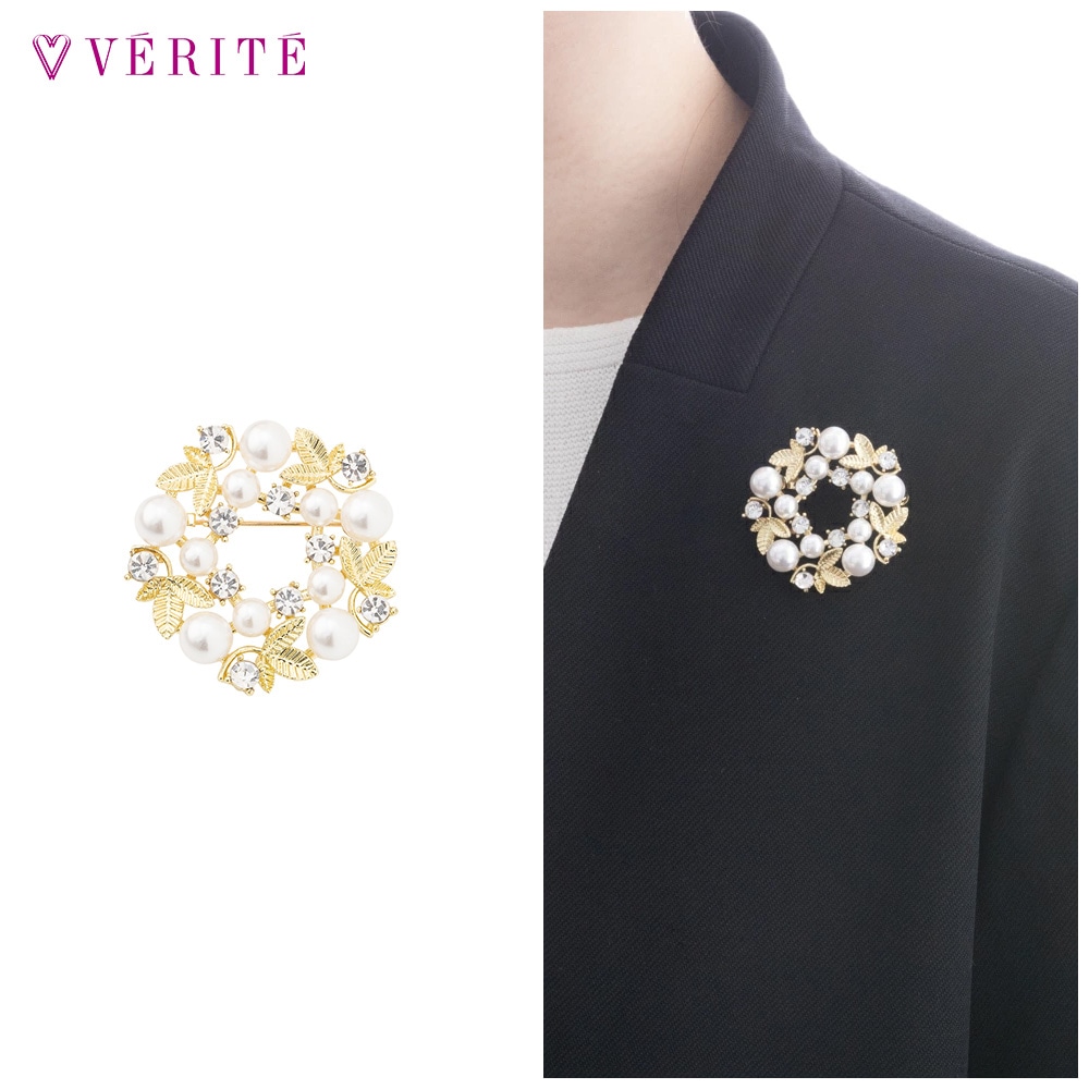 プラスチックパール リース ブローチ (ゴールドカラー) 132408120487