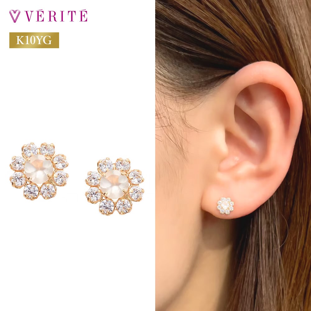 K10YG ホワイトクォーツ／キュービックジルコニア ピアス 130508060342