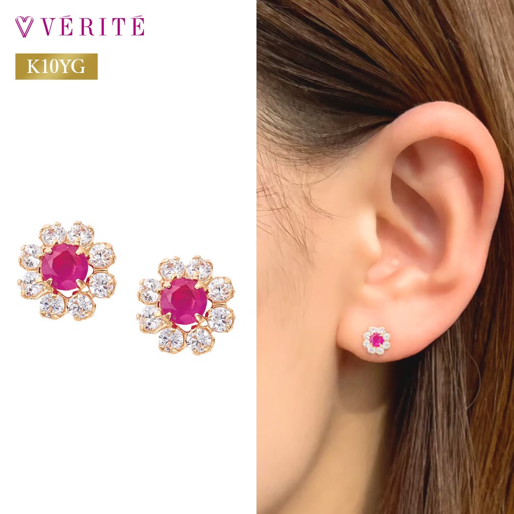 K10YG ルビー／キュービックジルコニア ピアス 130508060345