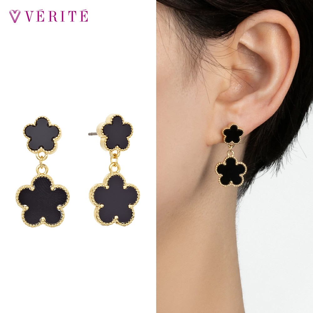 フラワー ピアス (ブラック) 131708120475