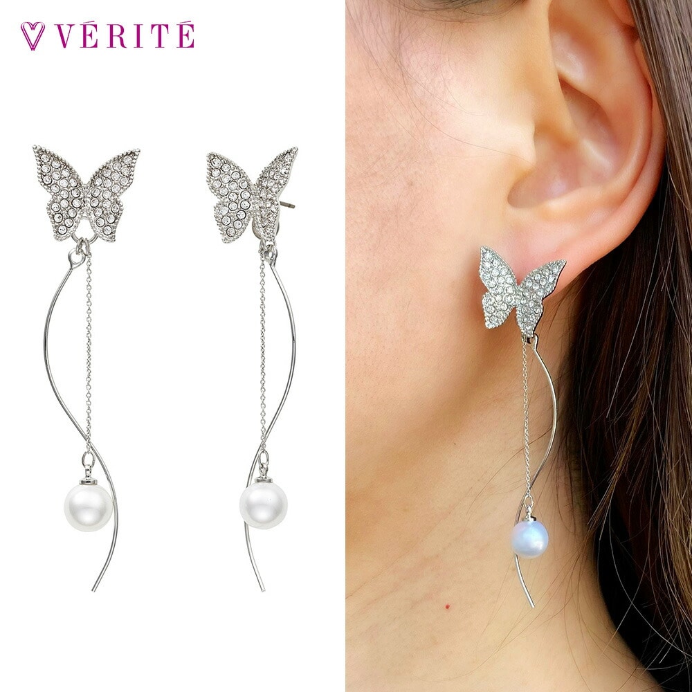 チョウチョ パヴェ ピアス（ホワイトゴールドカラー） 132408120250