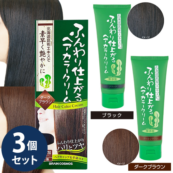 ふんわり仕上がるヘアカラークリーム 200g 3個セット 白髪染め ヘアカラー ヘアクリーム 利尻昆布 毛染め 自宅 ヘアケア セルフ ケラチン ヒアルロン酸
