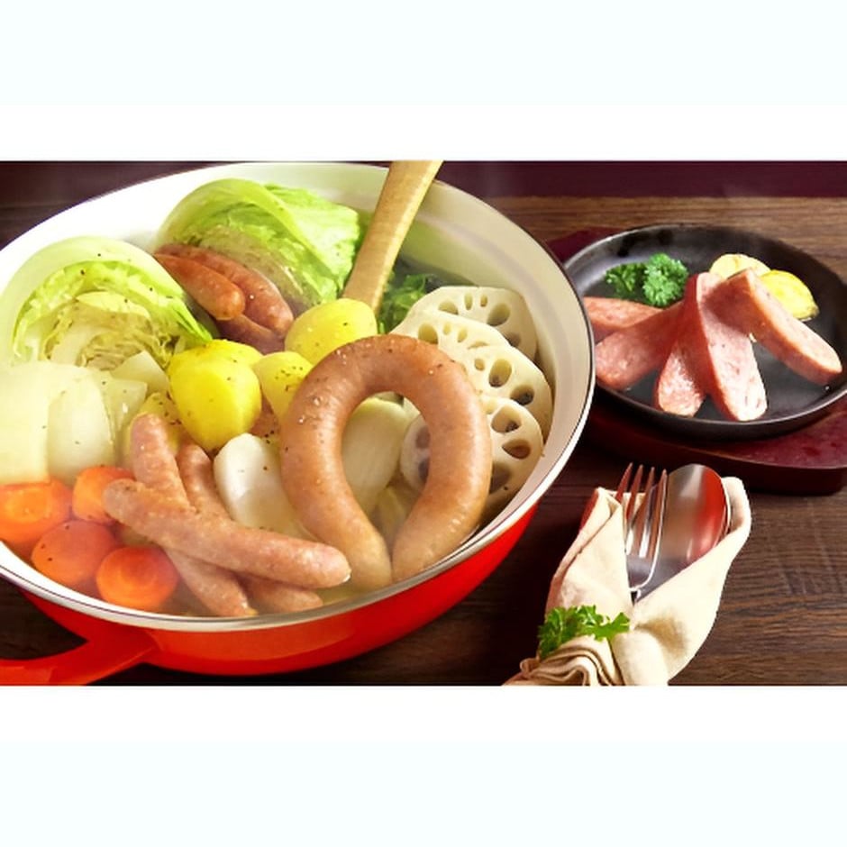 【宮城】伊豆沼ハム 3種のウインナーとミートケーゼ・リングフランクのギフトセット(粒入りマスタード付き)