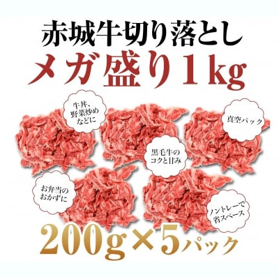 【群馬】赤城牛切り落とし メガ盛り1kg(200g×5パック)