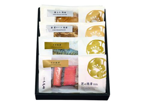 【新潟】ご贈答でも喜ばれる お肉とお魚の焼漬 4点詰合せ ZB3(匠の焼漬さけ×1袋、匠の焼漬さば×1袋、豚肩ロース×1袋、鶏もも×1袋)