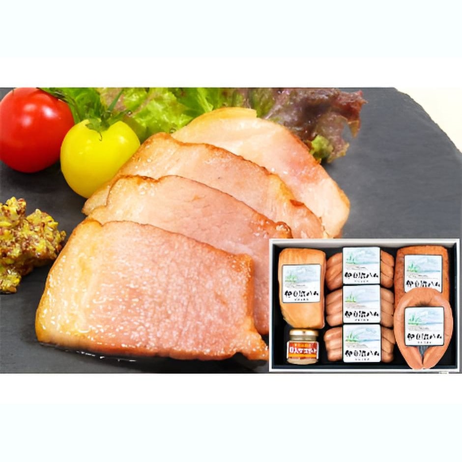 【宮城】伊豆沼ハム 6種のスモークハムとソーセージ プレミアムギフトセット(粒入りマスタード付き)