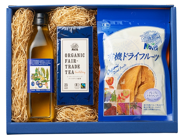 【埼玉】ノヴァおすすめギフト (有機エキストラバージンオリーブオイル・有機ナッツ・有機ドライフルーツ・有機紅茶×各1個)