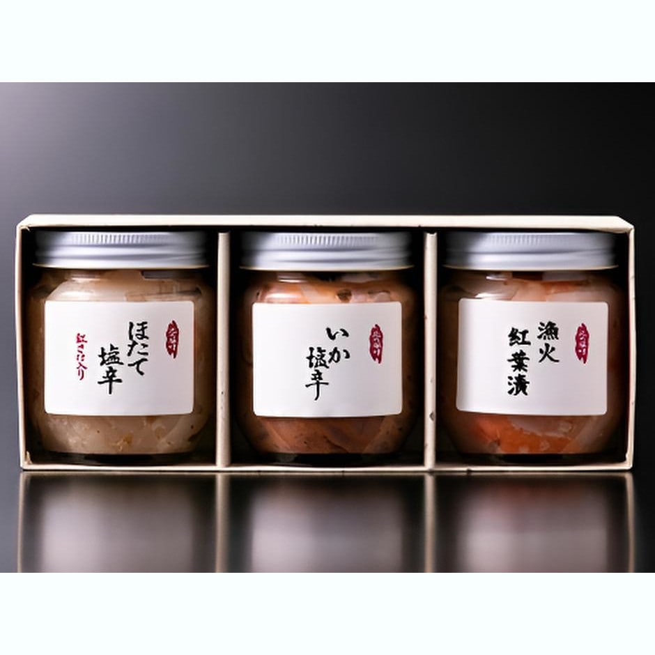 【青森】北の風味 海産生珍味 3瓶セット(いか塩辛・帆立塩辛紅鮭入・漁火紅葉漬 各180g)