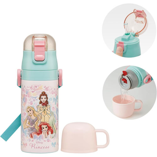 ディズニープリンセス 25 水筒 2WAY ストロー コップ付 ステンレスボトル SKCP3