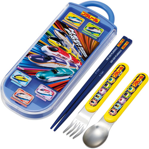 プラレール 25 抗菌 食洗機対応 スライド式トリオセット (箸 フォーク スプーン ケース お名前シール付属) TACC2AG 【ゆうパケット(ポスト投函)でお届け】