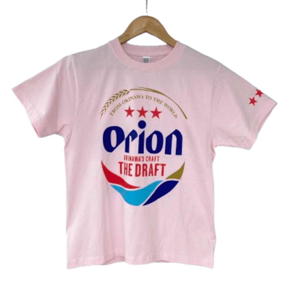 オリオンビールTシャツ　ドラフトロゴ　XL　ライトピンク　ORION BEER　ドラフト缶　沖縄お土産　おもしろTシャツ　ご当地Tシャツ　沖縄Tシャツ