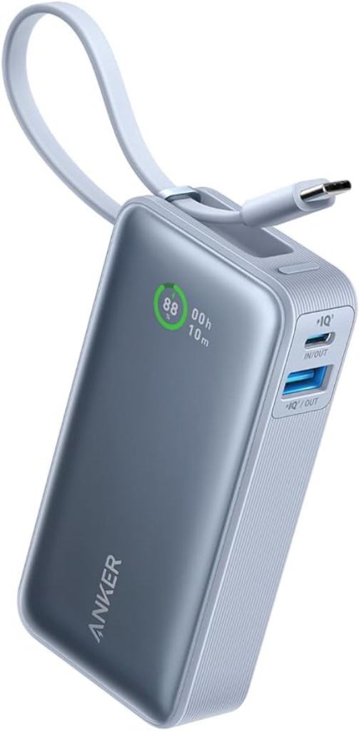 Anker Anker Nano Power Bank(30W Built-In USB-C Cable)(モバイルバッテリー 10000mAh 30W出力 大容量 LEDディスプレイ搭載 USB-Cケーブル内蔵 一体型)[USB PD/PowerIQ搭載/PSE技術基準適合](グレイッシュブルー) A1259031