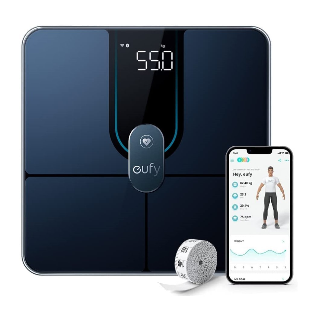 Anker Anker Eufy(ユーフィ)Smart Scale P2 Pro(体重体組成計)<アプリ対応/Fitbit連携/体脂肪率/BMI/心拍数/筋肉量/基礎代謝量/水分量/体脂肪量/骨量/内臓脂肪/タンパク質/骨格筋量/皮下脂肪/体内年齢/ボディタイプ/3Dモデル>ブラック T9149N12