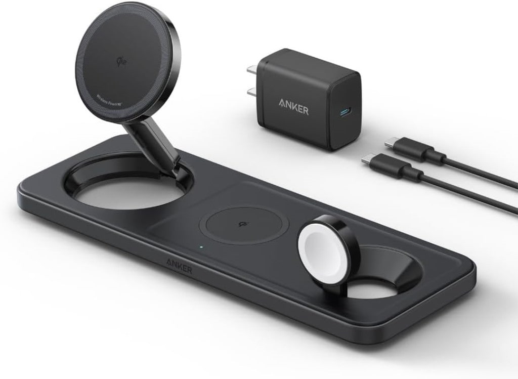 Anker Anker MagGo Wireless Charging Station(3-in-1 Pad)Qi2対応 マグネット式 3-in-1 ワイヤレス充電ステーション/ワイヤレス出力/Apple Watchホルダー付 MagSafe対応 iPhone 15/14/13 ブラック B25M1N11
