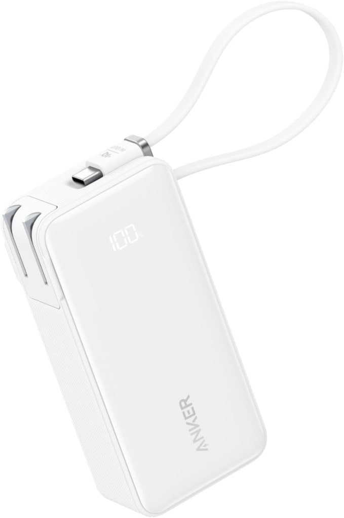 Anker Anker Power Bank(10000mAh Fusion Built-In USB-C ケーブル)(10000mAh 30W出力モバイルバッテリー搭載 30W出力USB充電器)/LEDディスプレイ搭載/USB-Cケーブル一体型/コンセント一体型/折りたたみ式プラグ 1台3役(ホワイト) A1637N21