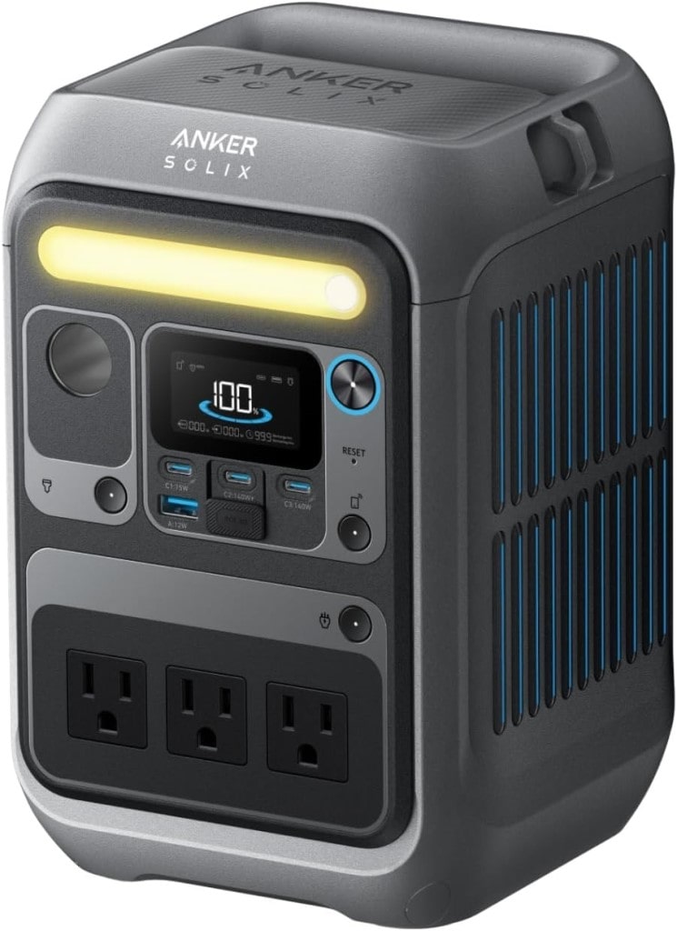 Anker Anker Solix C300 Portable Power Station ポータブル電源 288Wh 小型軽量 1.1時間満充電 高出力AC(定格300W/瞬間最大600W/SurgePad 500W 3ポート)ストラップ付属 アプリ遠隔操作 リン酸鉄 蓄電池(ダークグレー) A17225Z1