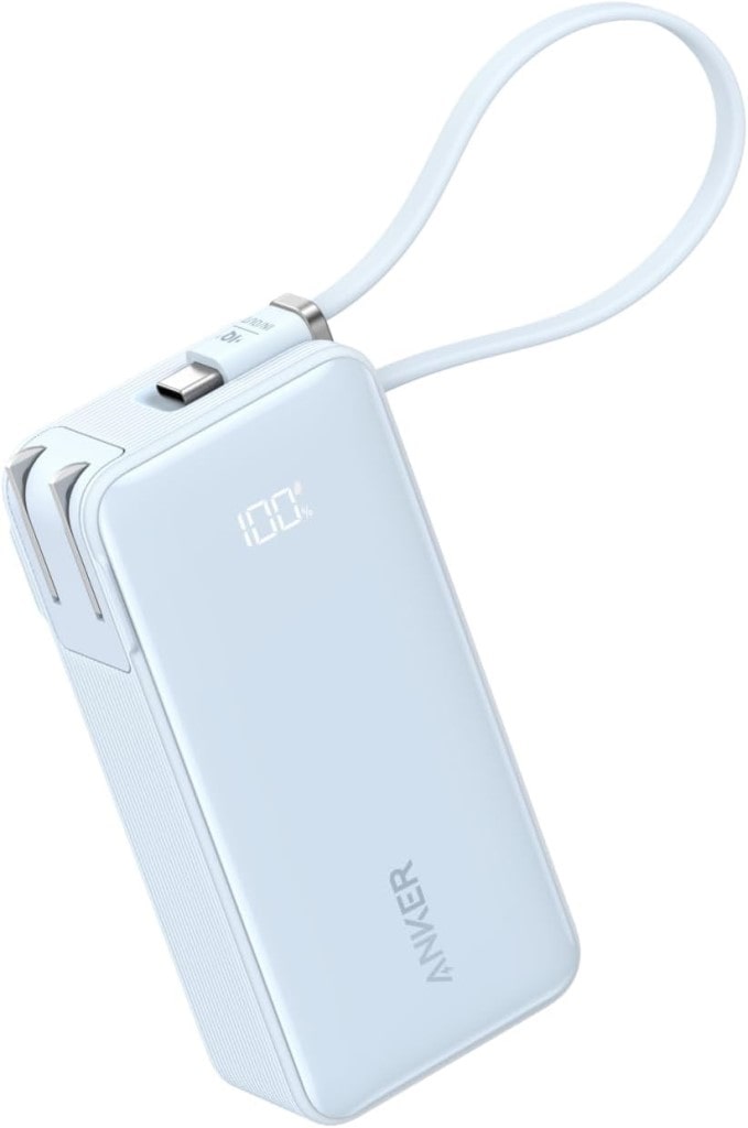 Anker Anker Power Bank(10000mAh Fusion Built-In USB-C ケーブル)(10000mAh 30W出力モバイルバッテリー搭載 30W出力USB充電器)/LEDディスプレイ搭載/USB-Cケーブル一体型/コンセント一体型/折りたたみ式プラグ 1台3役(ブルー) A1637N31