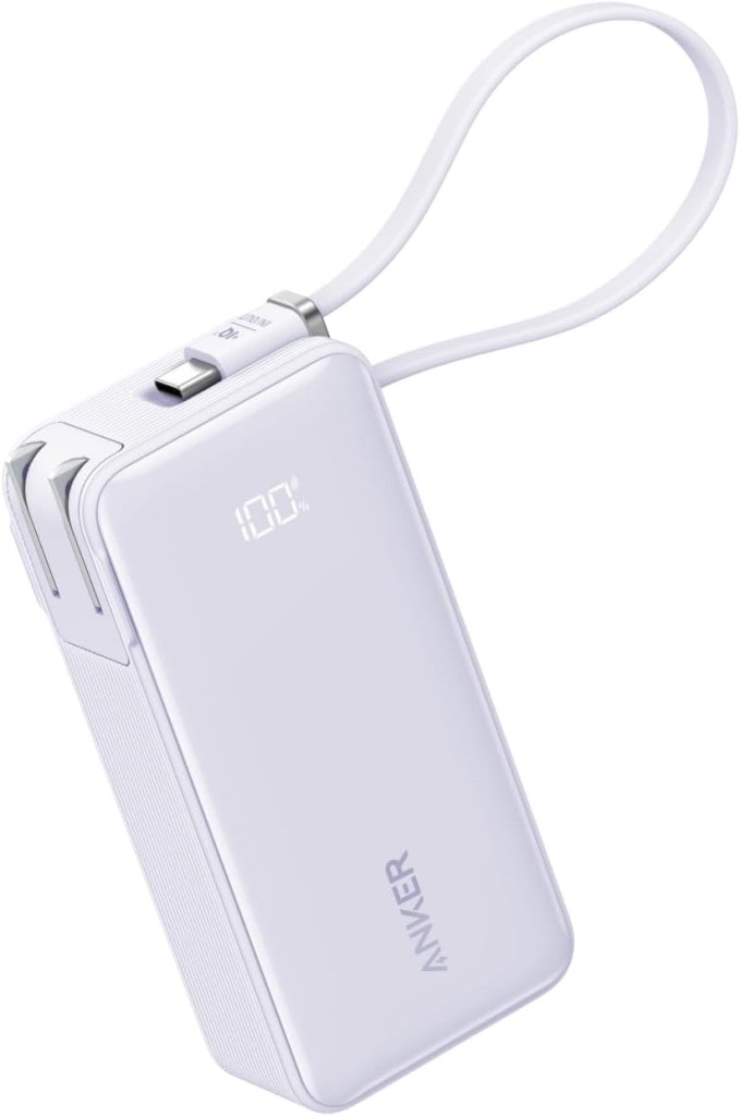 Anker Anker Power Bank(10000mAh Fusion Built-In USB-C ケーブル)(10000mAh 30W出力モバイルバッテリー搭載 30W出力USB充電器)/LEDディスプレイ搭載/USB-Cケーブル一体型/コンセント一体型/折りたたみ式プラグ 1台3役(パープル) A1637NV1
