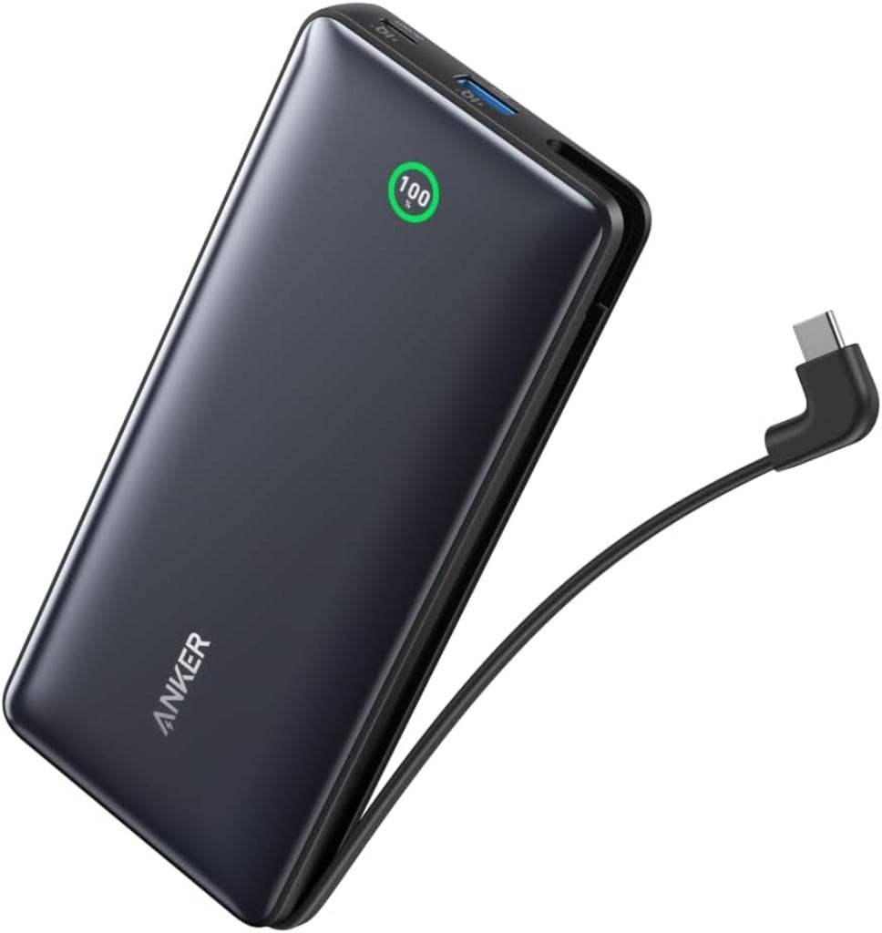 Anker Anker Nano Power Bank(20000mAh 30W Built-In USB-C ケーブル)(モバイルバッテリー 20000mAh 30W出力 大容量 LEDディスプレイ搭載 USB-C ケーブル内蔵)<USB PD/PowerIQ搭載/PSE技術基準適合/急速充電>(ブラック) A1387N11