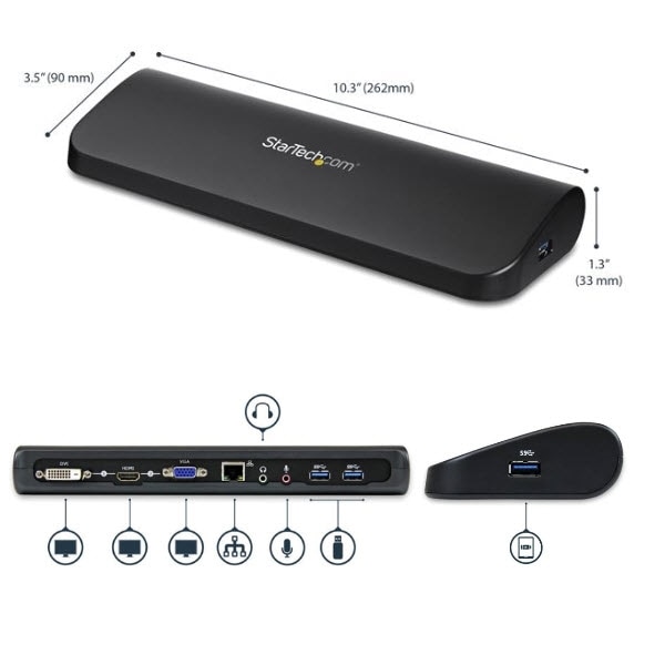 StarTech.com Ltd. ドッキングステーション/USB 3.0接続/デュアルモニター/HDMI & DVIまたはVGA/3x USB-Aハブ/ギガビットイーサネット/オーディオ/各種OS対応/USB-A マルチポート 変換アダプター USB3SDOCKHDV