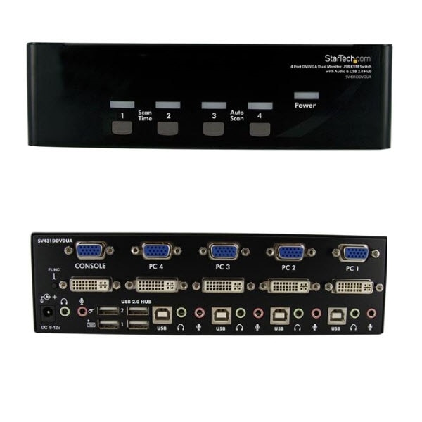 StarTech.com Ltd. 4ポート デュアルディスプレイ(DVI & VGA)対応USB接続KVMスイッチ/PCパソコンCPU切替器(3.5mm ミニジャック オーディオ対応/2x USB2.0ハブ付) 解像度1920x1200(DVI-D対応ケーブル使用時) SV431DDVDUA