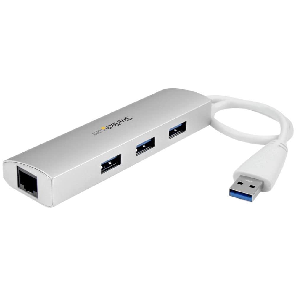 StarTech.com Ltd. USB 3.0ハブ/Type-A 接続/3ポート/3x USB 3.2 Gen 1 Type-A/5Gbps/有線LANアダプター内蔵/バスパワー/27cm一体型ケーブル/RJ45 ギガビットイーサネット/USB増設用ハブ ST3300G3UA