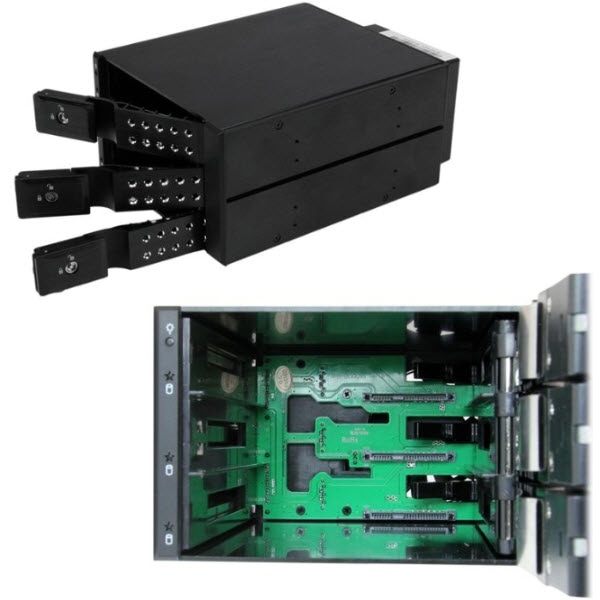 StarTech.com Ltd. 3x 3.5インチ SAS 2.0/SATA 3.0ハードディスクドライブ対応モバイルラック インナートレイ不要 ホットスワップ対応 2x 5インチベイ搭載HDDリムーバブルラック HSB3SATSASBA