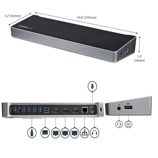 StarTech.com Ltd. ドッキングステーション/USB 3.0接続/トリプルモニター/2x 4K DisplayPort & HDMI/5x USB-Aハブ(1x Fast-Charge)/ギガビットイーサネット(GbE)/3.5mmステレオミニ(3極)/MacOS ＆ Windows/ノートPC タイプA 多機能 アダプター USB3DOCKH2DP