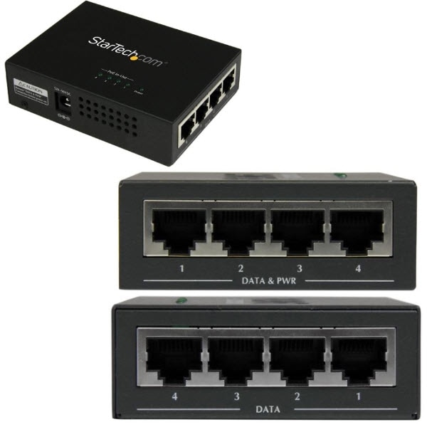 StarTech.com Ltd. 4ポートギガビット対応PoEインジェクタ (ミッドスパン) IEEE 802.3at/af準拠PoE給電アダプタ 1ポートあたり30.8W出力 プラグアンドプレイ対応 POEINJ4G