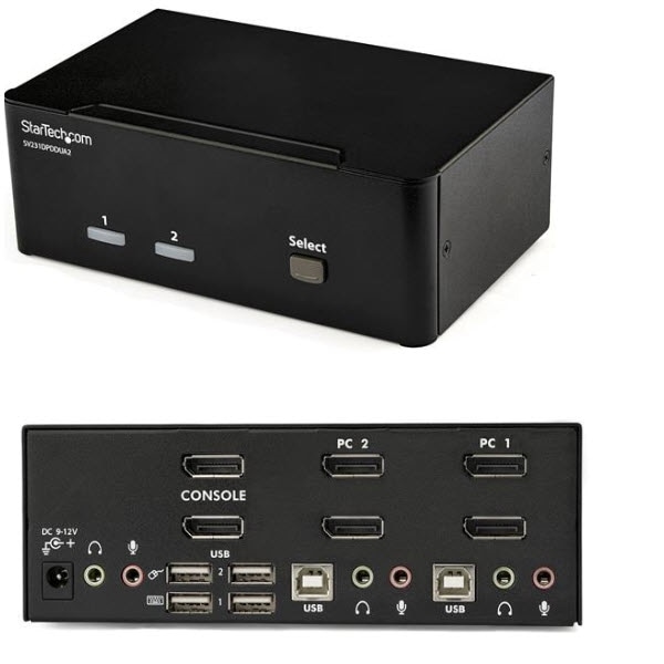 StarTech.com Ltd. 2ポートDisplayPortデュアルモニター対応KVMスイッチ 4K/60Hz対応 3.5mmオーディオ(スピーカー&マイク)対応 2ポートUSBハブ SV231DPDDUA2