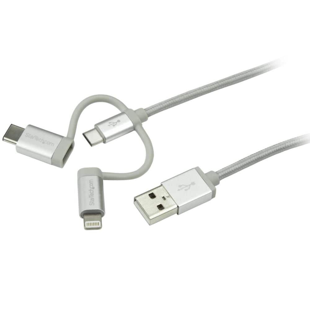 StarTech.com Ltd. iPhone/アイフォン/スマホ対応マルチ充電チャージングケーブル(1m) USB-A - Apple lightning/ USB Type-C/ USB Micro-B USB 2.0準拠 LTCUB1MGR
