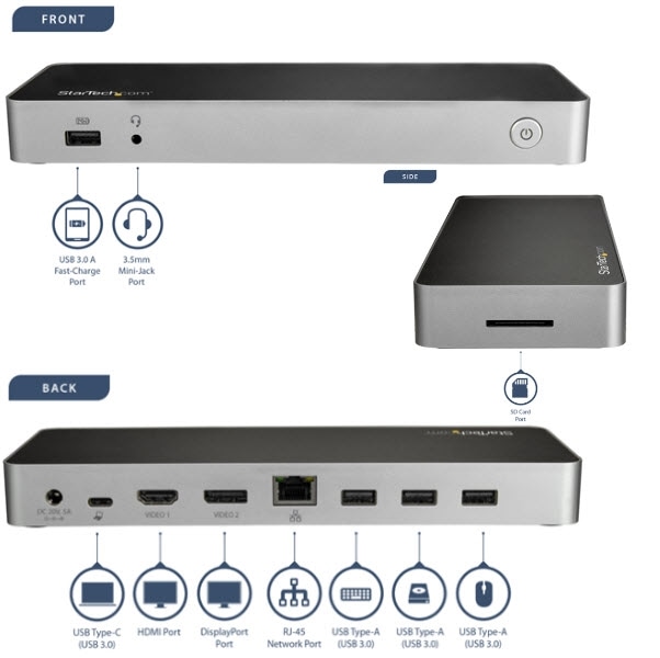 StarTech.com Ltd. デュアル4Kモニター対応USB-Cドッキングステーション DP/HDMIモニタ Windows/Mac対応 USB 3.0 SDカードリーダー 60W USB PD DK30CHDDPPD