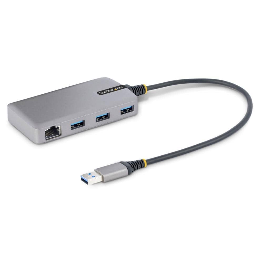 StarTech.com Ltd. USBハブ/USB Type-A 接続/イーサネットアダプター内蔵/5Gbps/3ポートxUSB 3.2 Gen 1/バスパワー/30cm長尺ケーブル/USB 3.0 ポータブル RJ45 LAN 増設 拡張 スプリッター 5G3AGBB-USB-A-HUB