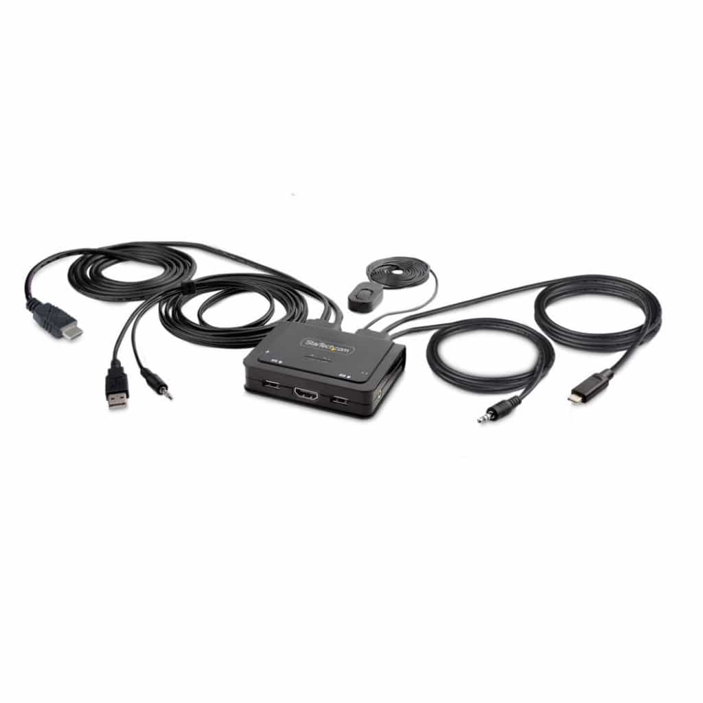 StarTech.com Ltd. KVMスイッチ/2ポート/シングルモニター/4K60Hz HDMI/ハイブリッド接続(USB-A/HDMI & USB-C DP Altモード)/ケーブル一体型/バスパワー/手元スイッチ ホットキー切換/PC パソコン CPU切替器(2台用)/ケーブルタイプ C2-H46-UAC-CBL-KVM