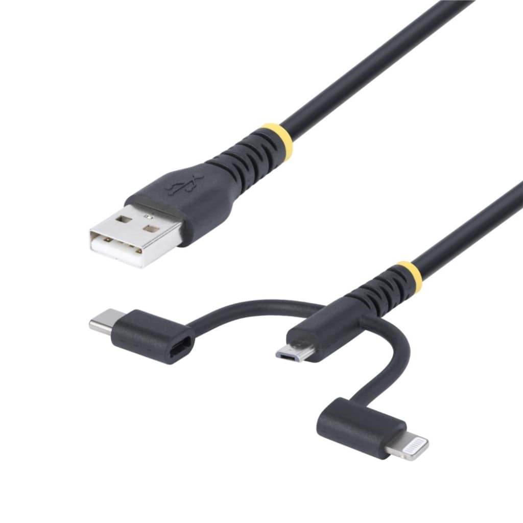 StarTech.com Ltd. USB 2.0ケーブル/1m/3-in-1 USB-A-Micro-USB/USB-C/Lightning/480Mbps/15W 3A/ブラック/Type-C マイクロUSB ライトニングケーブル/データ転送 同期 充電コード RLTCUB1MBK