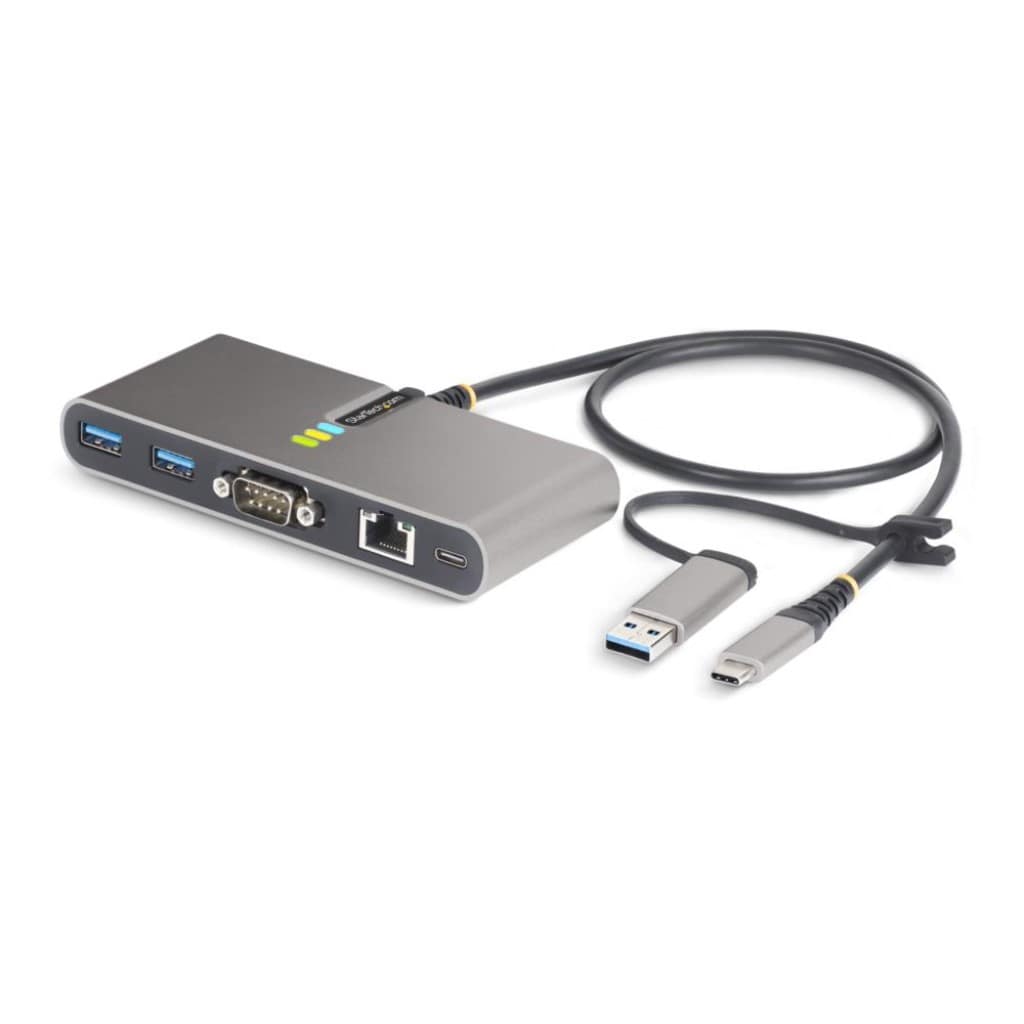 StarTech.com Ltd. USB-Cハブ/2ポート/2x USB-A/USB 3.2 Gen 1 5Gbps/1x シリアルRS232C/100W Power Deliveryパススルー/有線LAN/Type-A/Cアダプター付属/PD対応 高速転送 充電 5G2A1SGBB-USB-C-HUB