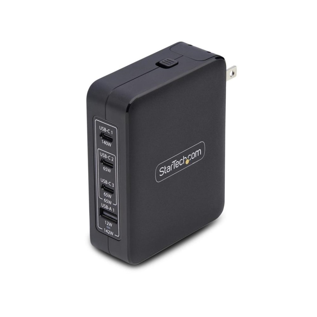 StarTech.com Ltd. USB充電器/4ポート(3 USB-C +1 USB-A)/最大140W/PD 3.1対応/GaN採用/海外対応プラグ付属/急速充電 Type-C AC電源アダプター/MacBook、Inspiron対応 3114GCU-WALL-CHARGER