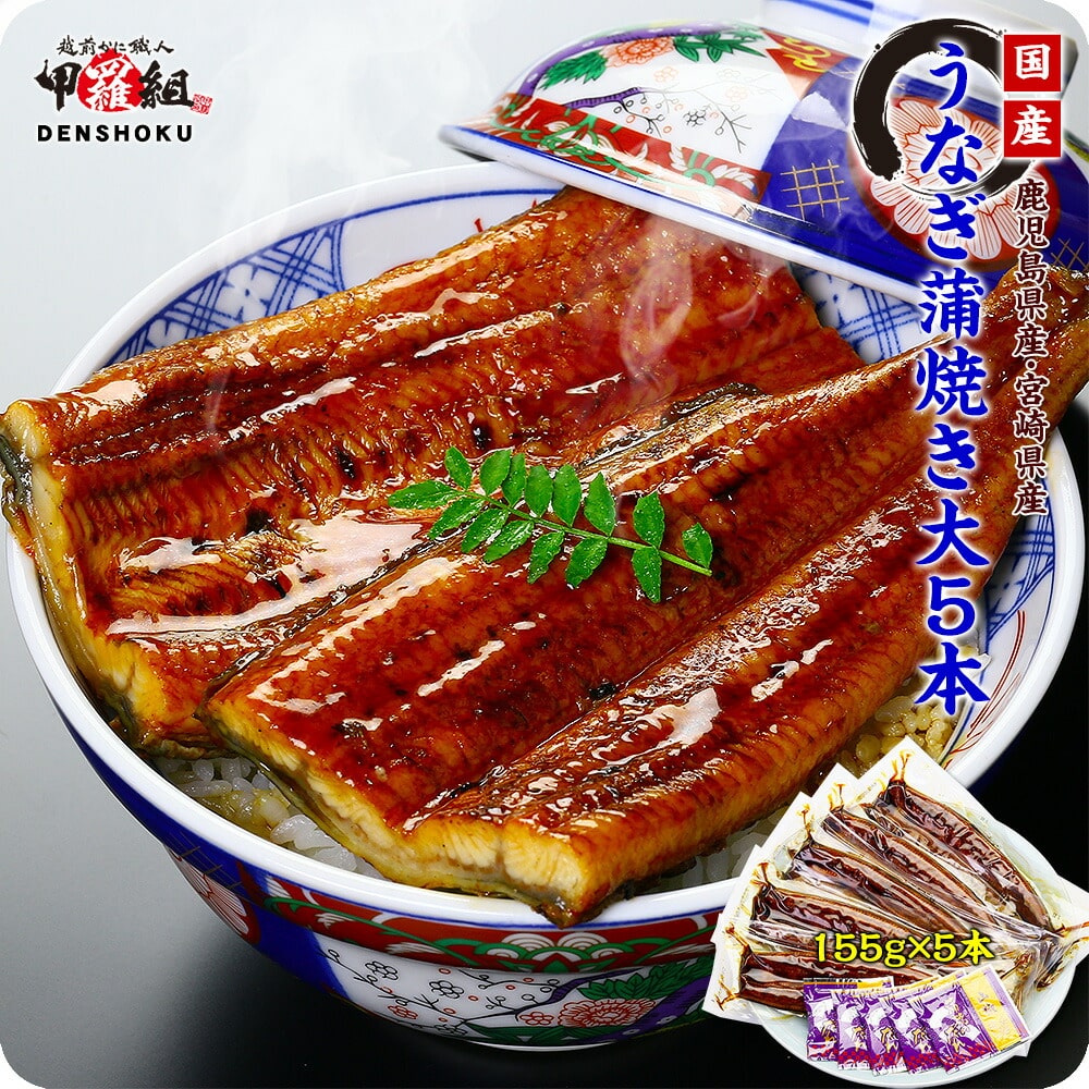 うなぎ ウナギ 鰻 圧巻の大ボリューム！国産うなぎ蒲焼き大サイズ155g×5本入り(10人前)※タレ＆山椒付き  冷凍食品 南九州 国産 ギフト 蒲焼 甲羅組
