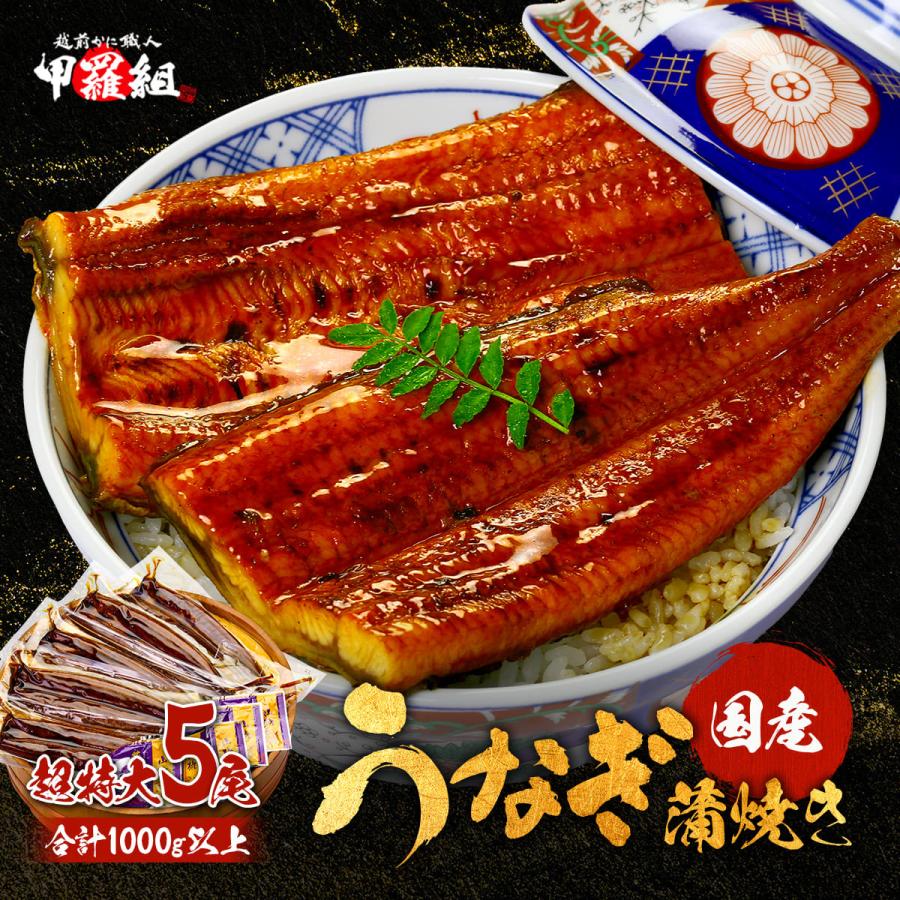 希少な 国産 うなぎ 蒲焼き 超特大サイズ 220g前後×5尾  土用丑の日 冷凍食品 甲羅組