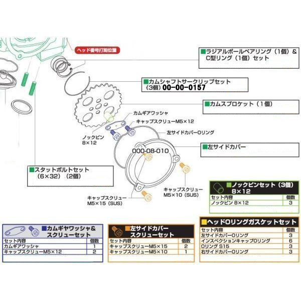 00-00-0157 SP武川 スーパーヘッド+R ボアアップパーツ カムシャフトサークリップセット　3個