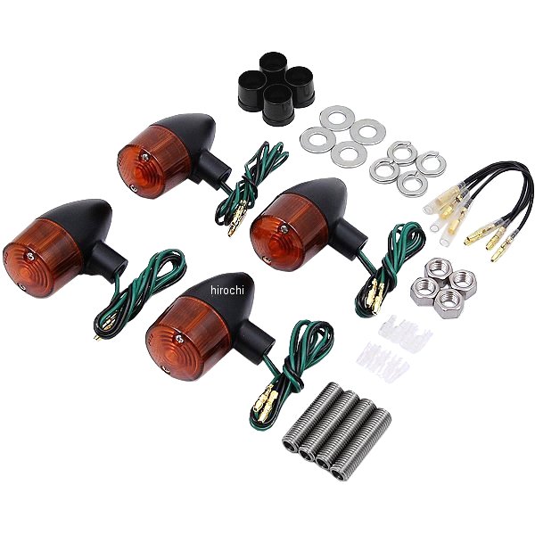 010098-56 ポッシュ POSH クラシカル砲弾タイプ ウインカーセット 83年-16年 SR500、SR400 黒/オレンジ