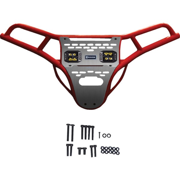 64-317RDLA RAVEK FRONT BUMPER & SKID PLATE W/AMBER LIGHTS RZR RED RAVEK