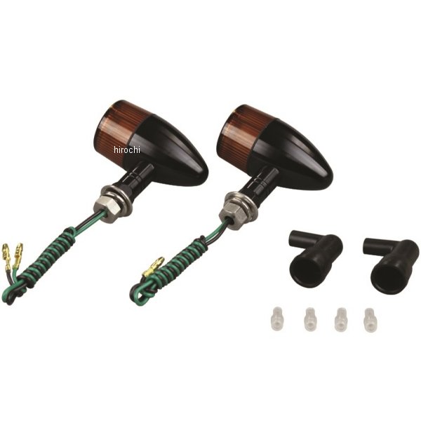 091098-S6 ポッシュ POSH アルミマシンドウインカー 汎用 砲弾タイプ ショートステー シングル球 黒/オレンジ