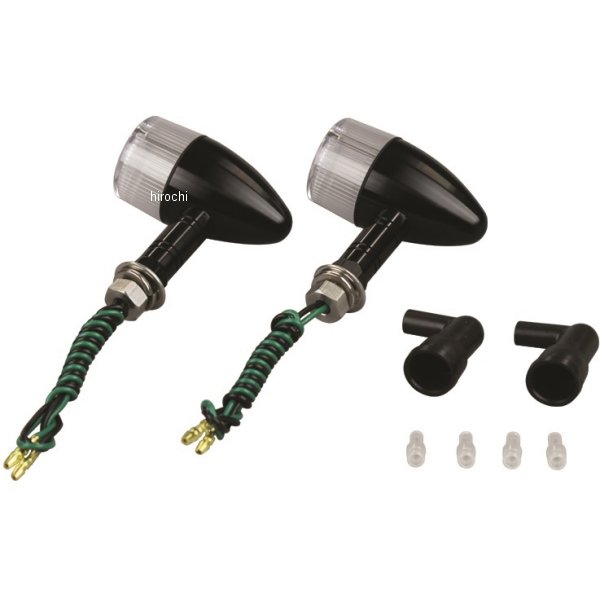 091099-L6 ポッシュ POSH アルミマシンドウインカー 汎用 砲弾タイプ ロングステー シングル球 黒/クリアー