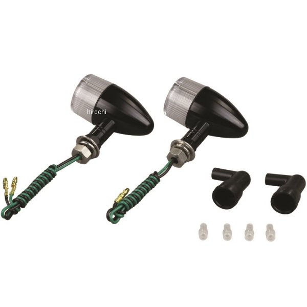 091099-S6 ポッシュ POSH アルミマシンドウインカー 汎用 砲弾タイプ ショートステー シングル球 黒/クリアー