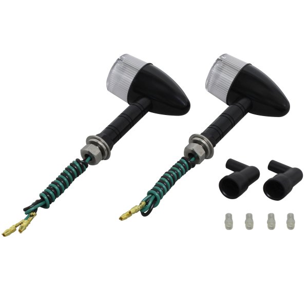 091099-W6 ポッシュ POSH アルミマシンドウインカー 砲弾タイプ スーパーロングステー シングル球 黒/クリア