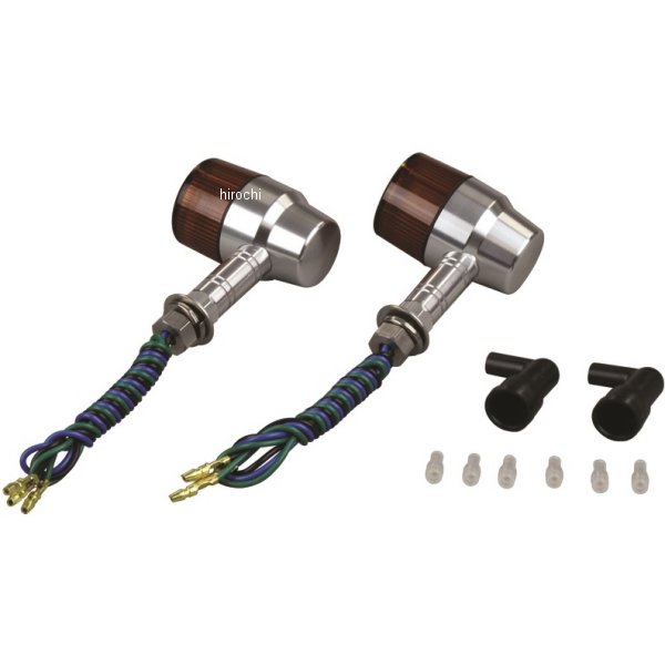 091432-L3 ポッシュ POSH アルミマシンドウインカー 汎用 スーパーバイクミニタイプ ロングステー ダブル球 シルバー/オレンジ