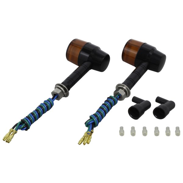 091432-W6 ポッシュ POSH アルミマシンドウインカー スーパーバイクミニ スーパーロングステー ダブル球 黒/オレンジ